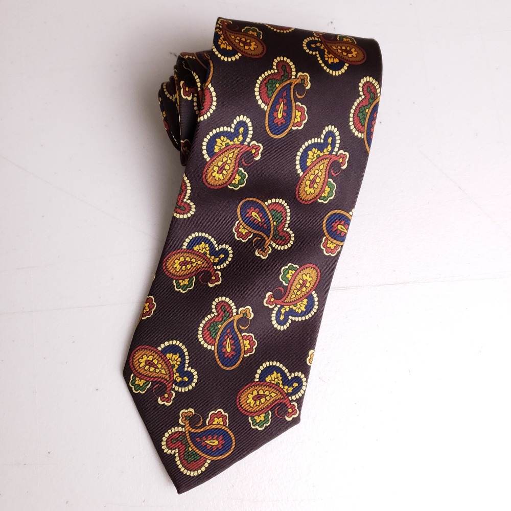 Faconnable Paisley Silk Tie Mens Brown Blue‎ Burgundy Necktie Luxury